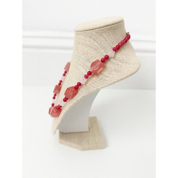 NWT Genuine Rose Quartz & Cherry Quartz Necklace Beaded Pink - Picture 5 of 5